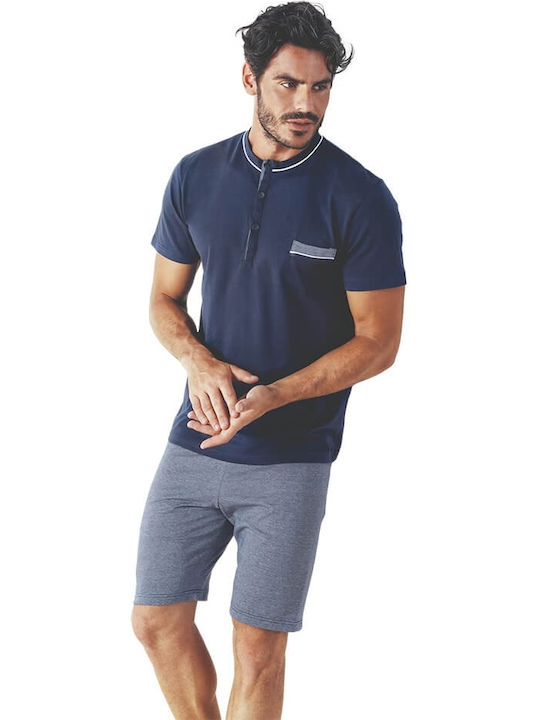 Enrico Coveri Sommer Herrenpyjama Bluse in Marineblau