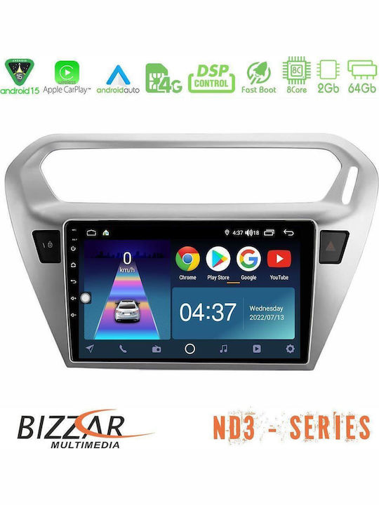Bizzar Автомобилна Аудио Система за Peugeot 301 Citroen C-Elysee 2012-2018 (Bluetooth/USB/WiFi/GPS/Apple CarPlay/Android Auto) с Touch Screen 9"
