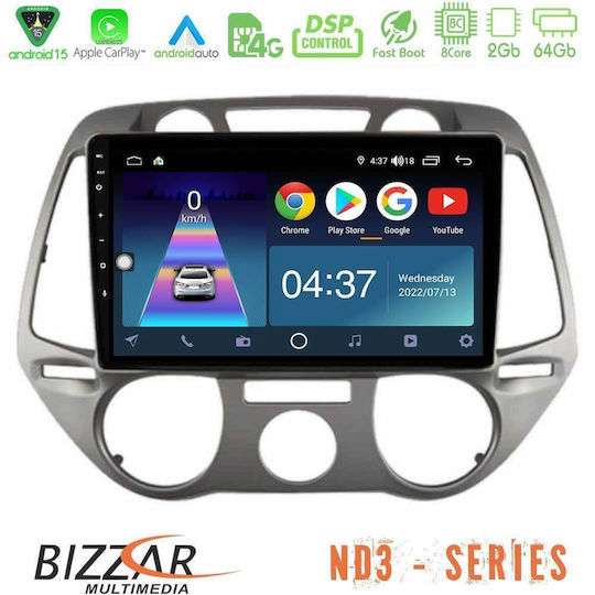 Bizzar Ηχοσύστημα Αυτοκινήτου για Hyundai i20 2009-2012 με A/C (Bluetooth/USB/WiFi/GPS/Apple-Carplay/Android-Auto) με Οθόνη Αφής 9"
