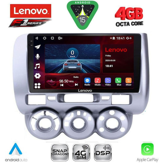 Lenovo Ηχοσύστημα Αυτοκινήτου για Honda Jazz 2002-2008 με A/C (Bluetooth/USB/WiFi/GPS/Apple-Carplay/Android-Auto) με Οθόνη Αφής 9"