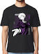Pop Culture Bedrucktes T-shirt Satoru Gojo Stilisiertes Porträt Schwarz