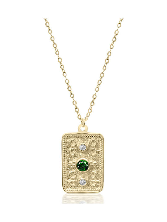 Chrilia Constantine Necklace Lucky Charm Made of 9K Gold with Green Zircon