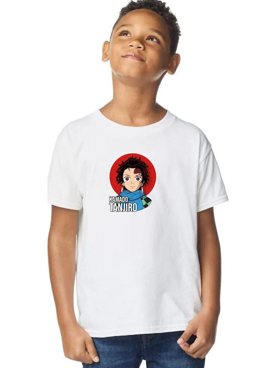 Kinderoberteile T-Shirts Weiß Kamado Tanjiro Illustration