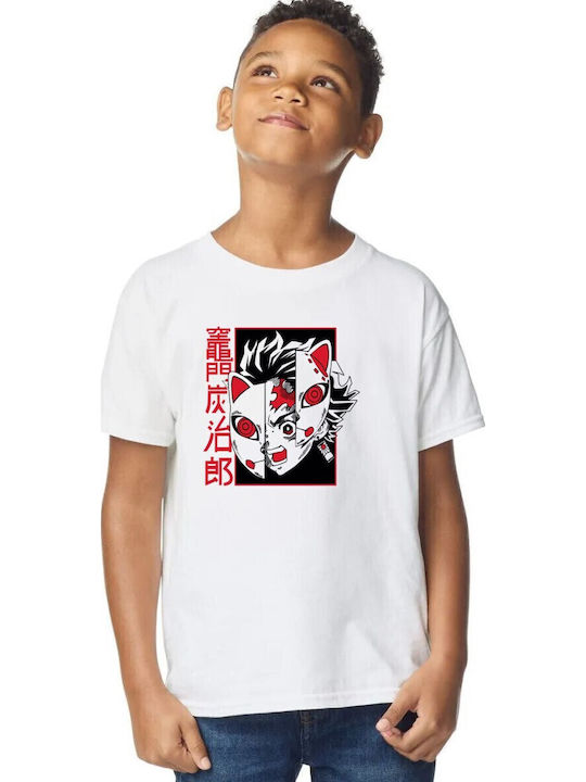 Kinderoberteile T-Shirt Weiß Tanjiro Kamado Split-Maske