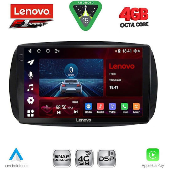 Lenovo Ηχοσύστημα Αυτοκινήτου για Smart ForTwo 2016 (Bluetooth/USB/WiFi/GPS/Apple-Carplay/Android-Auto) με Οθόνη Αφής 9"