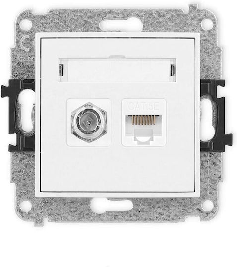 Mecanism Priză Antenă Tip F Mini Sat + 1xRJ45 Prize Comp Cat 5e 8 pini Alb Mat 25mgfk-1
