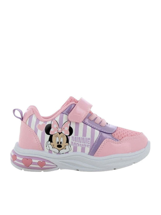 Minnie Mouse Παιδικά Sneakers με Σκρατς & Φωτάκια Ροζ