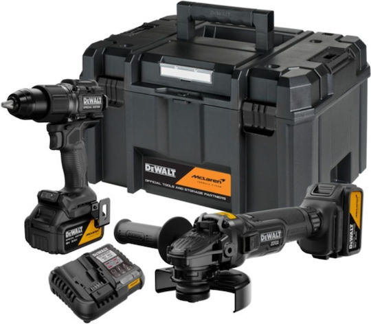 DEWALT McLaren Battery Tool Set Angle Grinder & Impact Drill Driver Brushless 18V with 2 Batteries 5Ah and Case