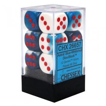Chessex Gemini 16mm D6 Pips Würfel Blöcke 12 Würfel Astral Blau-Weiß Rot