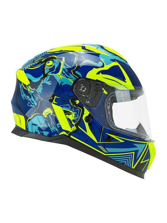 CGM Micro Monster 265X Blue / Fluo Yellow Matt Παιδικό Κράνος Μηχανής Full Face ECE 22.06 1100gr
