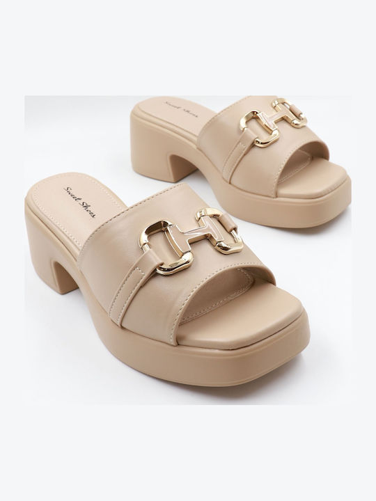 Mules With Heel In Pink Colour