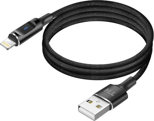 Avizar Cablu Usb-A La Lightning Led Încărcare Rapidă 2.4A Nylon Împletit 1.5M Negru