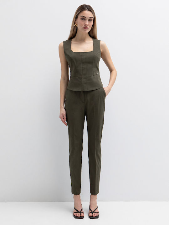 Toi&Moi Damen Stoffhose in Gerade Bein Stil Khaki