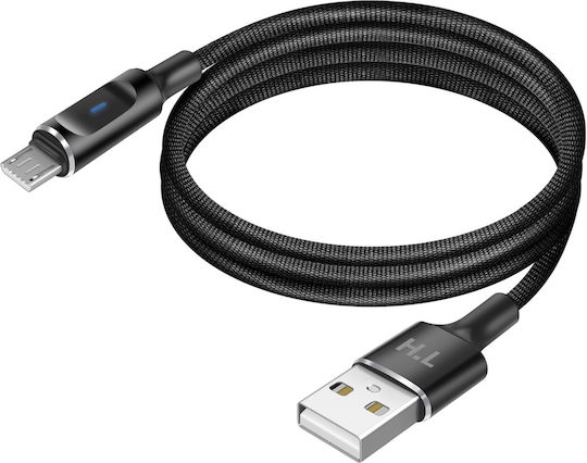 Avizar Usb-a To Micro-usb Cable Led Stable Charge 2.4a Braided Nylon 1.5m Black