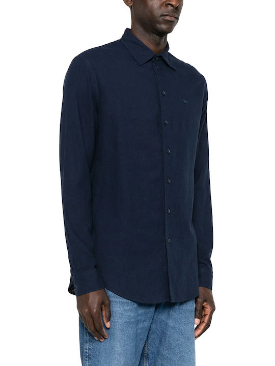 Long Sleeve Linen Shirt in Regular Fit Blue