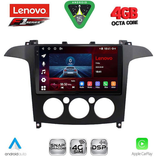 Lenovo Ηχοσύστημα Αυτοκινήτου για Ford S-Max 2006-2014 με A/C (Bluetooth/USB/WiFi/GPS/Apple-Carplay/Android-Auto) με Οθόνη Αφής 9"