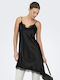 Summer Evening Satin Slip Dress with Lace Black