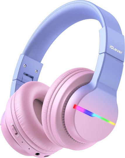 iClever BTH12 Căști Over Ear de Copii Wireless / cu Fir cu 85 de Ore Autonomie și Încărcare Rapidă Roz