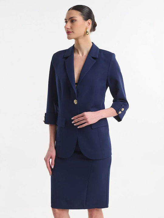 Fibes Damen Krepp Blazer Blau