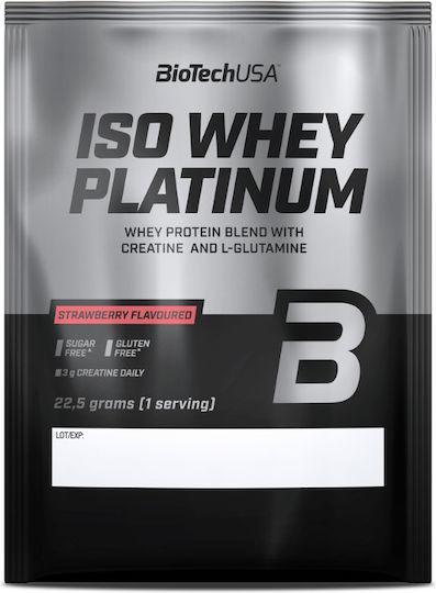 Biotech USA Iso Whey Platinum Proteinquelle Molke mit Kreatin Glutenfrei mit Geschmack Erdbeere 22,5 g