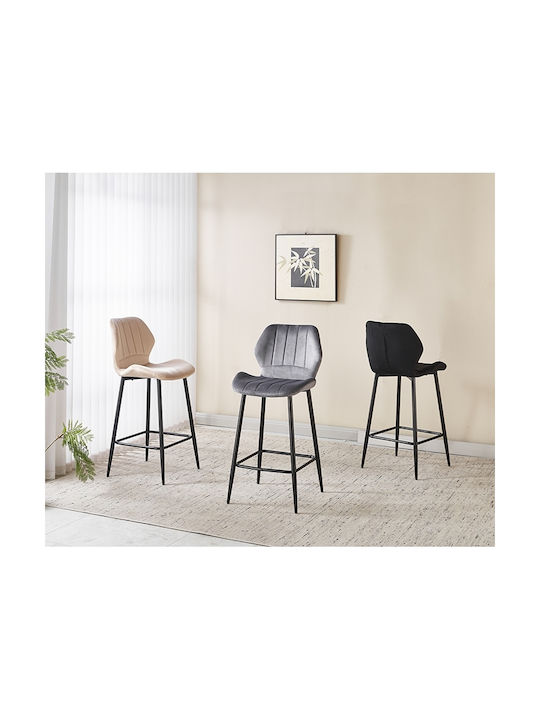 Bar Stool with Backrest Upholstered with Velvet Dylan Grey 46x45x65cm