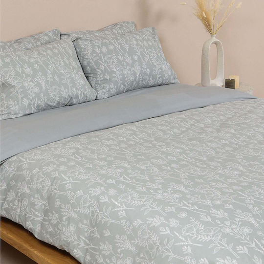 White Fabric Mommie Подредба Чаршафи King Size 260x270см Синьо 4 Бройки