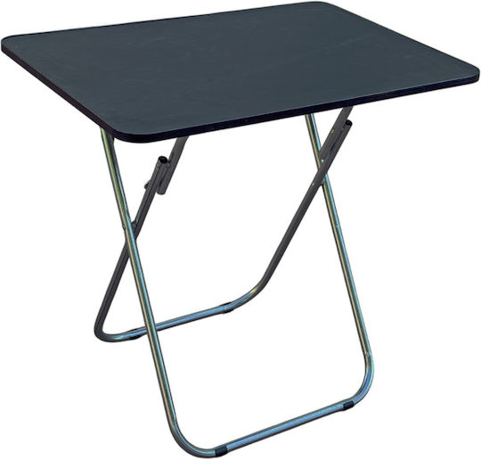 Folding Wooden Table with Metal Frame Black 90x60x70cm
