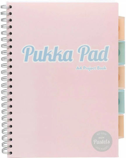 Pukka Pad Spiral Ruled Notebook A4 200 Paper Sheets 5 Subjects Pink