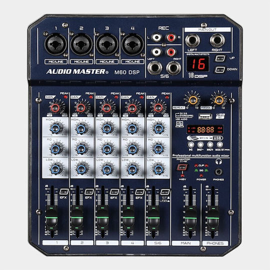 Audio Master M60DSP 00.000921 Αναλογικός Μίκτης 16 Καναλιών με Phantom Power & 16 Εισόδους XLR & Bluetooth