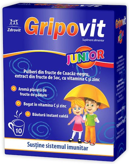 Zdrovit Gripovit Junior 850mg Supliment Pentru Întărirea Sistemului Imunitar 10 Plicuri Wild Berry