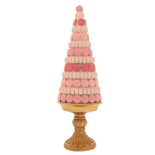 Pom Roz Din Poliuretan Macaron Cu Bază Aurie 14x14x41cm