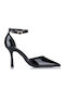 Spitze Zehe Pumps aus Lackleder mit Riemen Schwarz