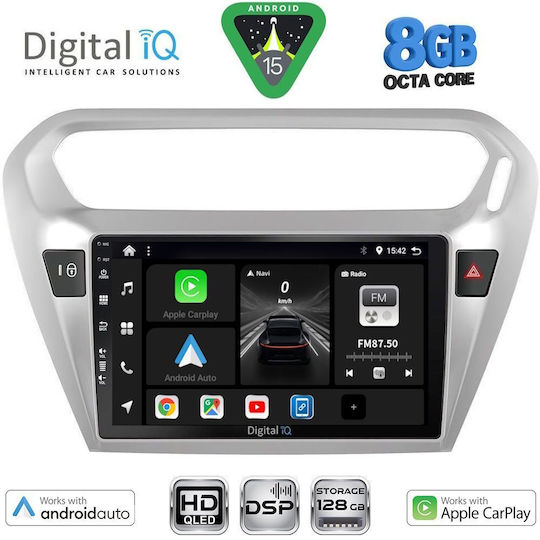 Digital IQ Car Audio System for Peugeot 301 Citroen C-Elysee 2012-2018 with Touch Screen 9" Bluetooth USB Wi-Fi GPS Apple CarPlay Android Auto