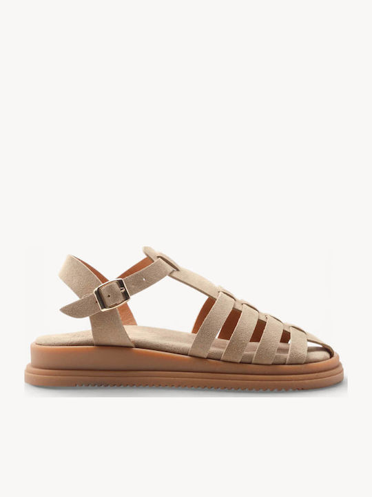 Flatforme Gladiator Din Piele Bej Cu Partea Superioară Din Suede