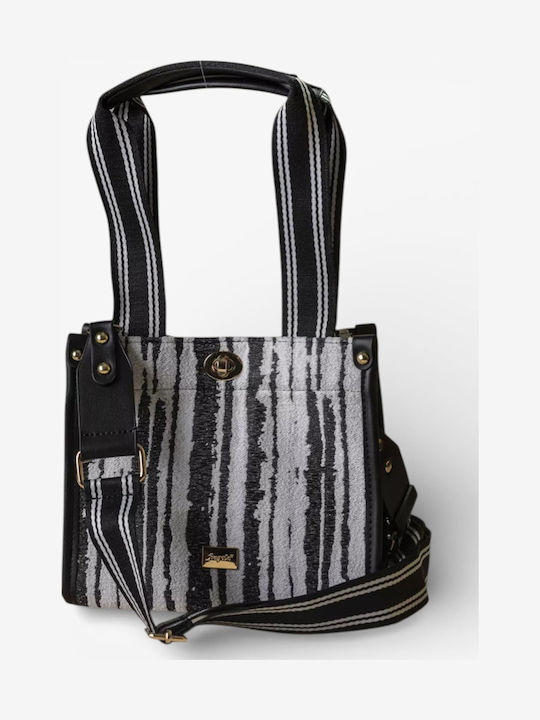 Damen Stoff Tote Handtasche Grau