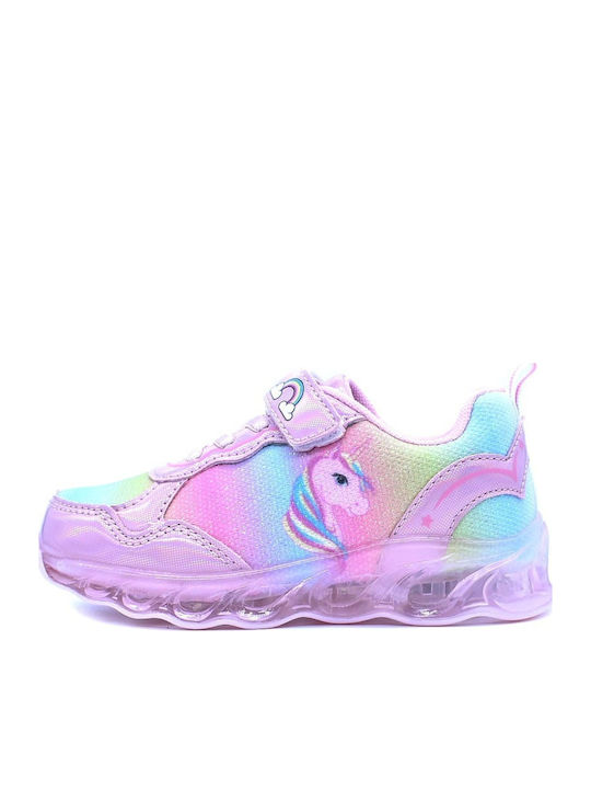 Παιδικά Sneakers με Σκρατς & Φωτάκια Ροζ