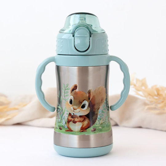 Kiokids Kiokids Kids Water Bottle Thermos Stainless Steel with Straw Green 280ml