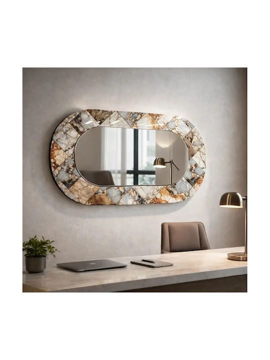 Oglindă Ovală Multifuncțională Cu Aspect Din Sticlă Marmură Multicoloră (55x99cm)