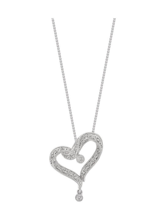 Kiriakos Gofas Necklace With Heart Design In 18k White Gold With Diamond