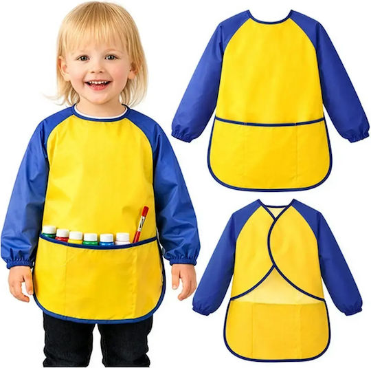 Wasserfeste Kinder Malzubehör Schürze Kruzzel Mit Ärmeln & Taschen Gelb Blau 98-122cm