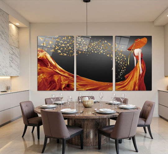 Dreifach Glas Set Mit Frauenporträt Orange (50x70cm)