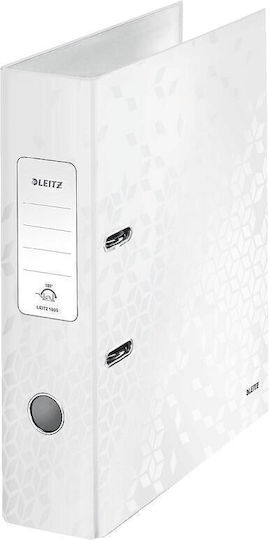 Leitz Leitz 180 Wow Mapă Cu Inele În Formă De Arc Cu Mecanism Laminată Din Carton Parțial Reciclat FSC A4 80 Mm Albă