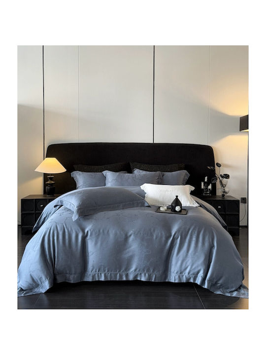Σετ Παπλωματοθήκη Υπέρδιπλη 220x240cm 100% Lyocell Ζακάρ 2 Μαξιλαροθήκες & 1 Σεντόνι Μπλε