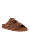 Leather Women's Flat Sandals Tabac Brown