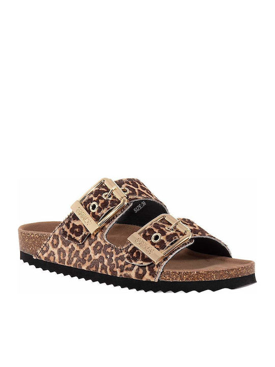 Leather Women's Flat Sandals Brown