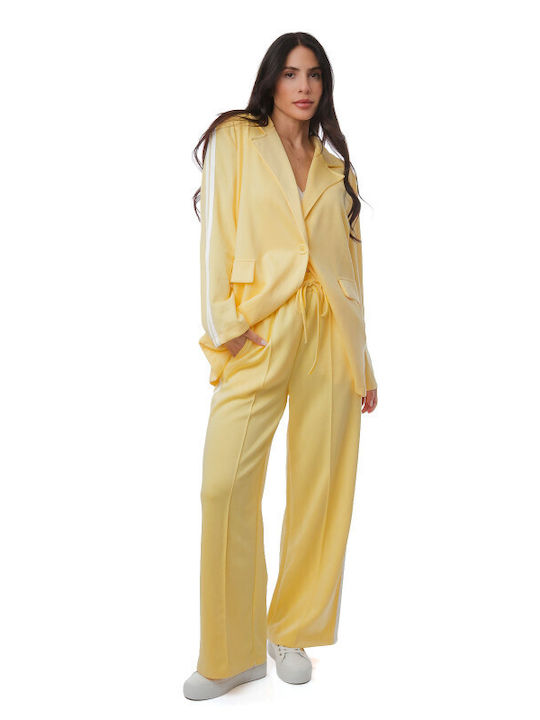 Set Galben Pantaloni Sacou Cu Dungi