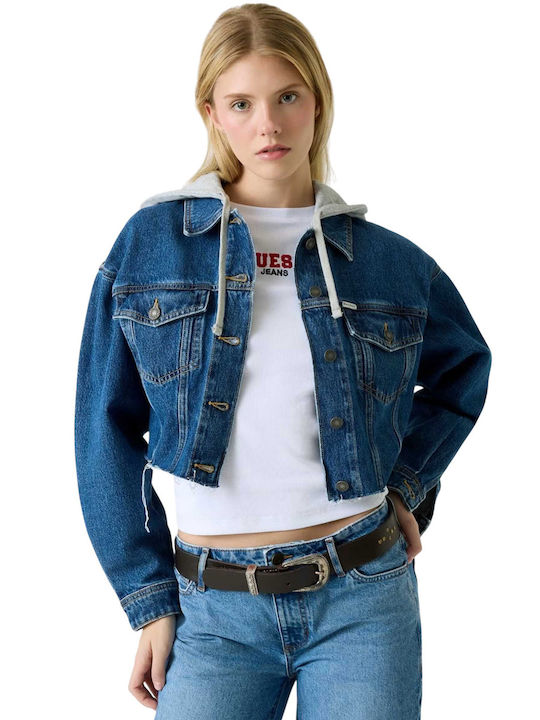 Crop Women's Jacket for Winter Blue