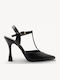 Black Heels T-bar Snake Print High Heel