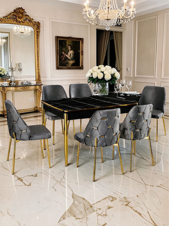 SteweHome Esszimmermöbel-Set Für 6 Personen Kelebek MDF Schwarz 132x80x75cm
