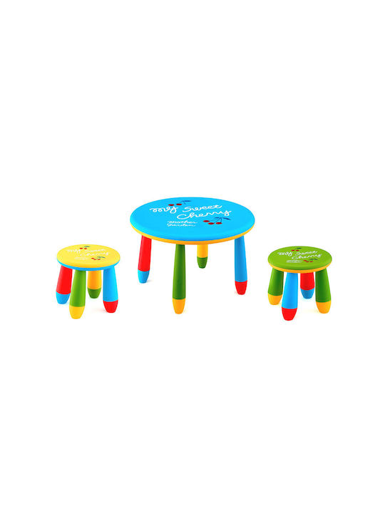 Kids Table Set with Chairs Made of Blue Plastic Raki